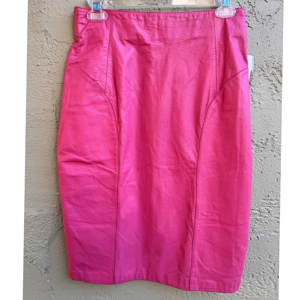 Vintage CHIA NEW Hot Pink High Waisted Leather Pencil Skirt SZ 12 Classic Edgy